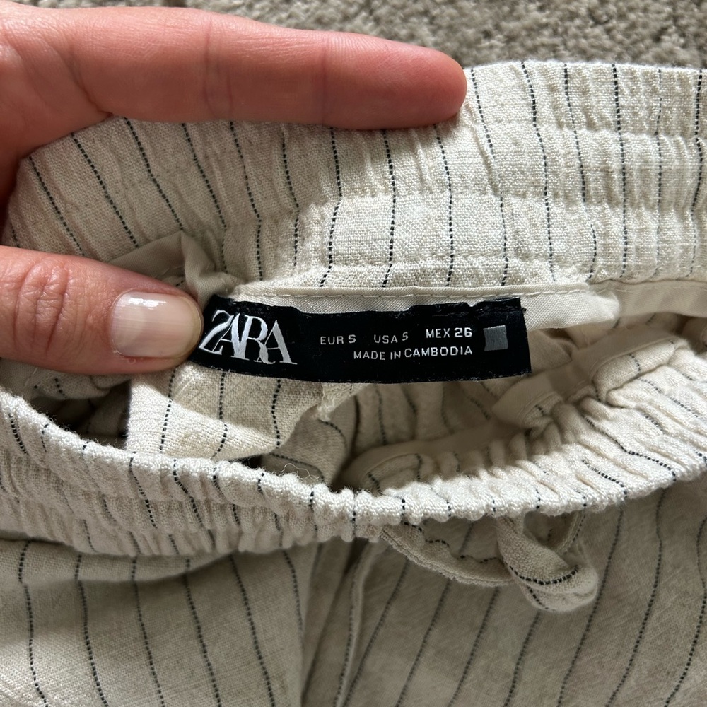 Zara Striped Beige Linen Cropped Rustic Pant Size Small - Picture 5 of 5